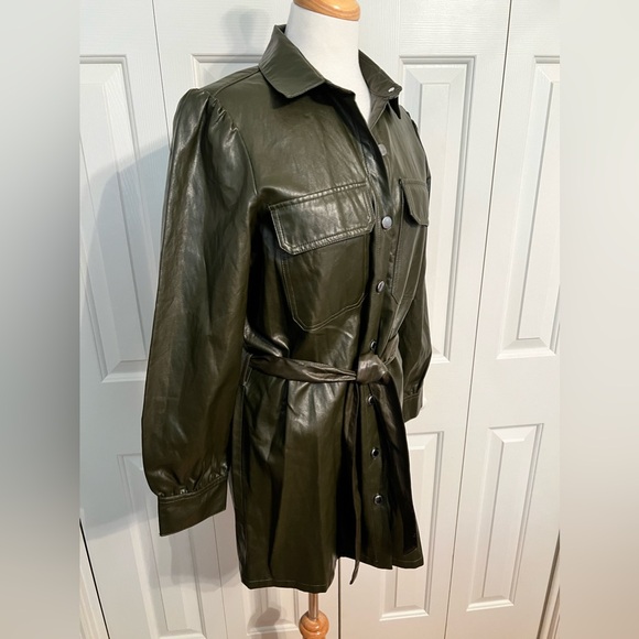 NWT ZARA Khaki Faux Leather Button Down Mini Dress - Picture 12 of 16